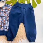 Inverno 2025 - Conjunto Ursinho em Xadrez Jaqueta com Capuz Pelinhos e Calça Moletom - Azul 