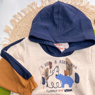 Inverno 2025 - Conjunto Bear Hug Casaco com Capuz e Calça Moletom  - Marinho e ferrugem