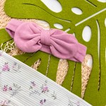 Inverno 2025 - Conjunto Florzinhas Blusa de Malha Canelada, Calça Moletom e Faixinha de Laço - Lilás  