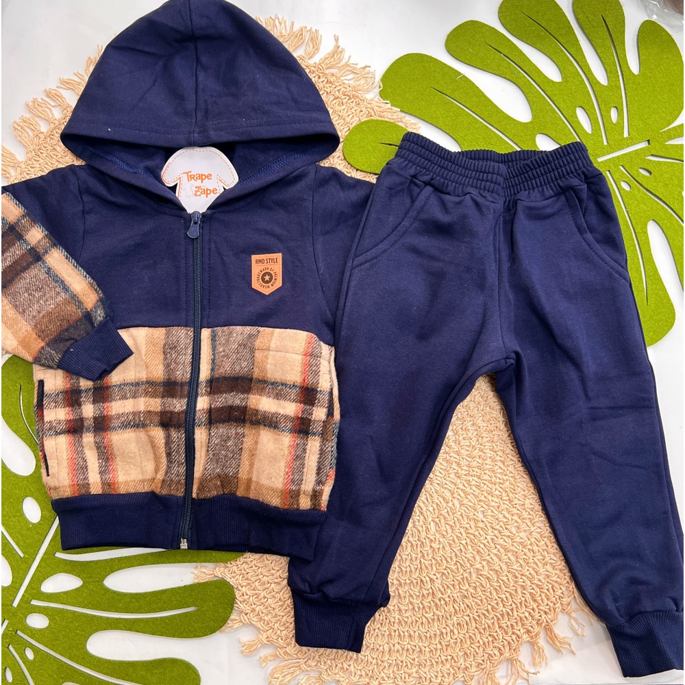 Inverno 2025 - Conj. Jaqueta Flanelada RMD Style Xadrez e Calça em Moletom - Caramelo