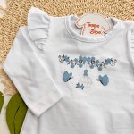Inverno 2025 - Conjunto Borboletinhas Blusa de Malha, Calça Moletom e Faixinha de Laço - Menta 