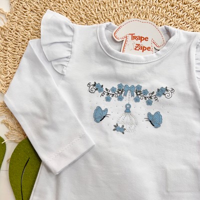 Inverno 2025 - Conjunto Borboletinhas Blusa de Malha, Calça Moletom e Faixinha de Laço - Menta 