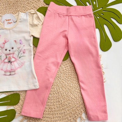 Inverno 2025 - Conj. Blusa Ursinha Florista e Calça Legging - Areia e Rose