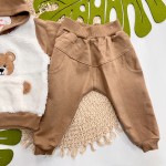 Inverno 2025 - Conjunto Ursinho no Bolso Casaco com Capuz e Calça Moletom - Marrom 