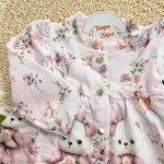 Inverno 2025 - Conjunto Ursinha com Flor Blusa com Botões e Calça Legging - Rosa 