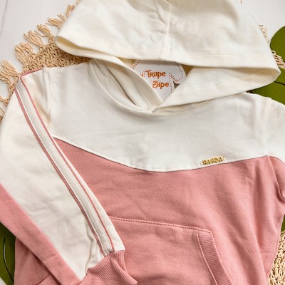 Inverno 2025 - Conj. Blusão Bicolor e Calça em Moletom - Rosa e Off White