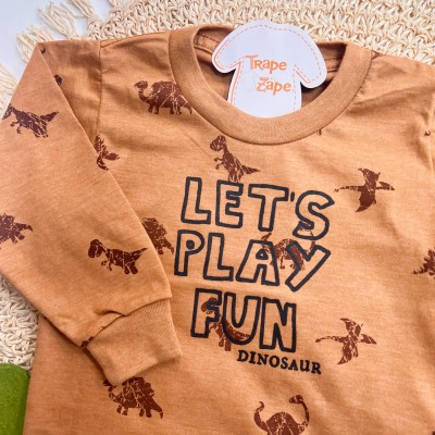 Inverno 2025 - Conj. Blusa Let's Play Fun e Calça em Moletom - Ferrugem e Marinho