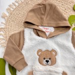 Inverno 2025 - Conjunto Ursinho no Bolso Casaco com Capuz e Calça Moletom - Marrom 