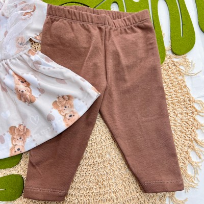 Inverno 2025 - Ursinha Mamãe Blusa de Malha e Calça Legging - Marrom 