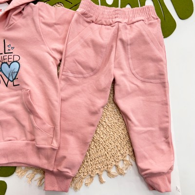 Inverno 2025 - Conjunto  All You Need Is Love Casaco com Capuz e Calça Moletom - Rose 