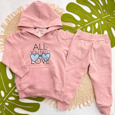 Inverno 2025 - Conjunto  All You Need Is Love Casaco com Capuz e Calça Moletom - Rose 