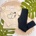 Inverno 2025 - Conj. Blusa Bear Coração e Calça Legging - Off White e Preto