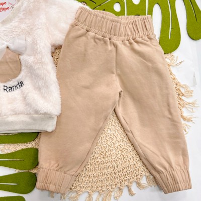 Inverno 2025 - Conjunto Ursinha Baby com Laço Casaco em Pelinhos e Calça Moletom - Bege 