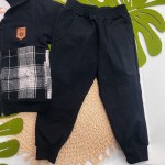 Inverno 2025 - Conj. Jaqueta Flanelada RMD Style Xadrez e Calça em Moletom - Preto