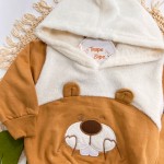 Inverno 2025 - Conj. Casaco com Capuz Castor Fofo e Calça em Moletom - Ferrugem