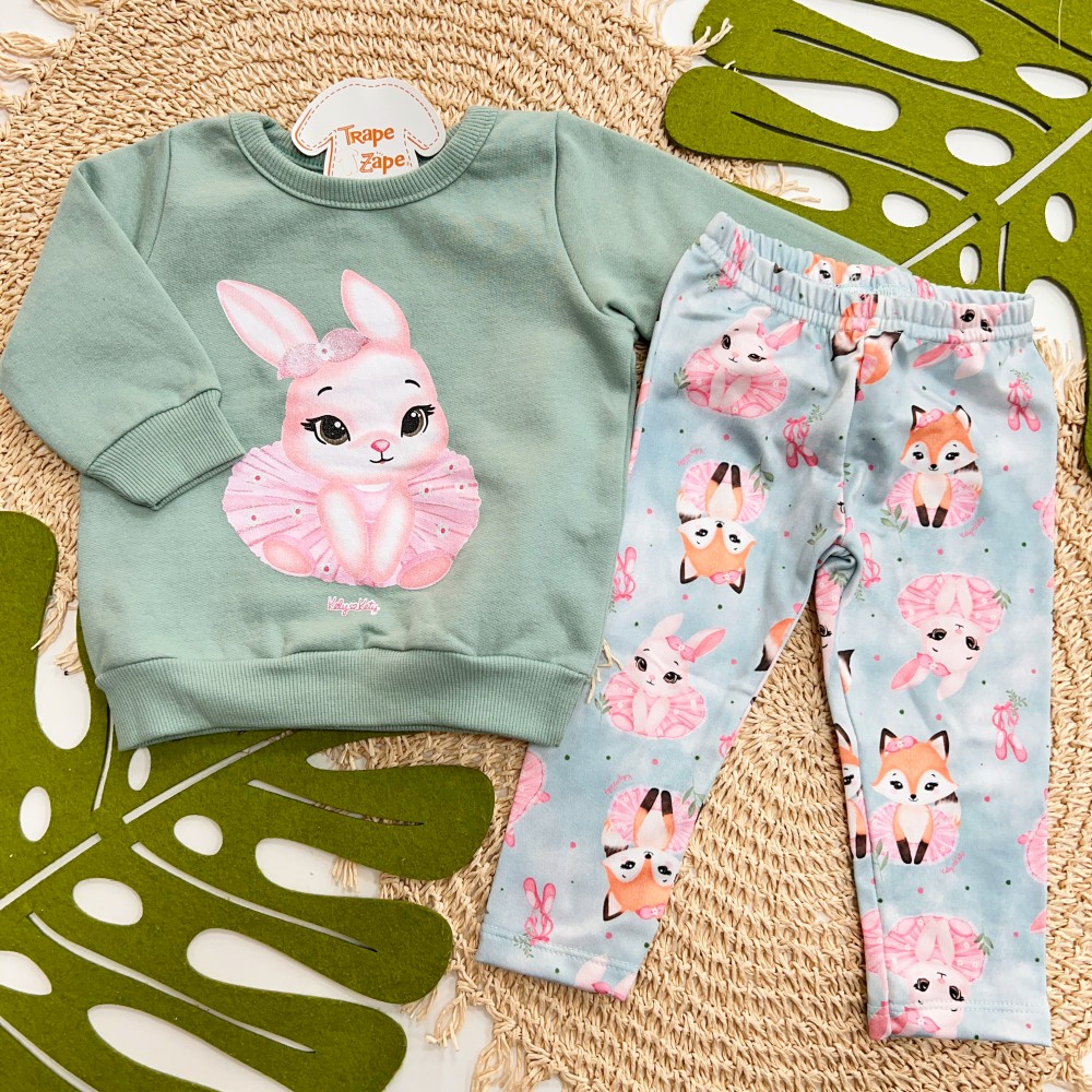 Inverno 2025 - Conj. Casaco Coelha Bailarina e Legging Raposa - Verde