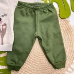 Inverno 2025 -  Conj. Casaco Hello Bear e Calça em Moletom - Mescla e Verde