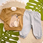Inverno 2025 -  Conj. Casaco Hello Bear e Calça em Moletom - Marrom e Mescla