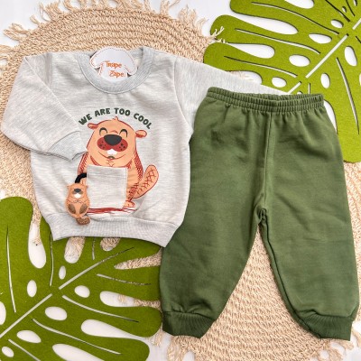 Inverno 2025 - Conj. Casaco Castores e Calça em Moletom - Mescla e Verde