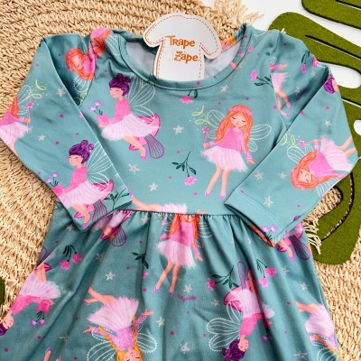 Inverno 2025 - Vestido Manga Longa com Bolsinha Fada - Verde