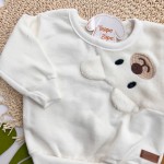 Inverno 2025 -  Conj. Blusa Urso Polar e Calça em Moletom - Off White e Caramelo
