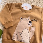 Inverno 2025 -  Conj. Casaco Hello Bear e Calça em Moletom - Marrom e Mescla