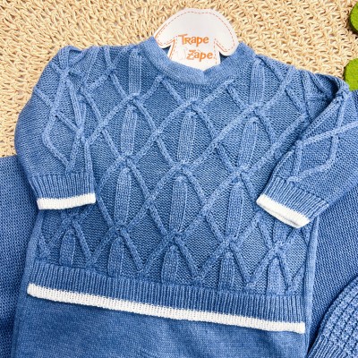  Saída de Maternidade Thomas - Azul Jeans e Branco