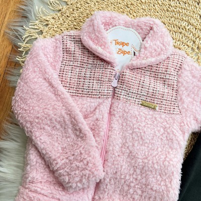 Inverno 2025 - Conj. Jaqueta Tweed e Calça em Plush - Rose e Preto