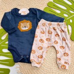 Inverno 2025 - Conj. Leãozinho Body e Calça Plush Marinho