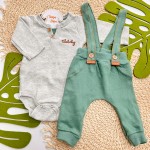 Inverno 2025 - Conj. suspensório verde com body mescla 