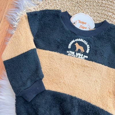 Inverno 2025 - Conj. Blusão Strong Fearless e Calça em Plush - Preto e Caramelo