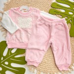 Inverno 2025 - Conj. Casaco Ursa com Strass e Calça em Plush - Rosa e Off White