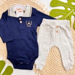 Inverno 2025 - Conj. marinheiro body marinho gola polo e calça saruel mescla