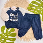 Inverno 2025 - Conj.Casaco Go to Space e Calça em Plush - Marinho e Off White
