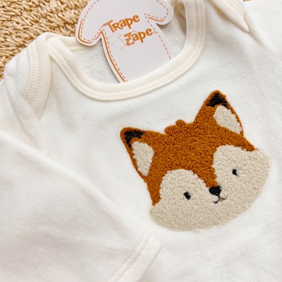 Inverno 2025 - Conj. Raposinha Body e Calça Plush laranja e off