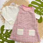 Inverno 2025 - Conj. Blusa e Salopete em Tweed - Off White e Rose