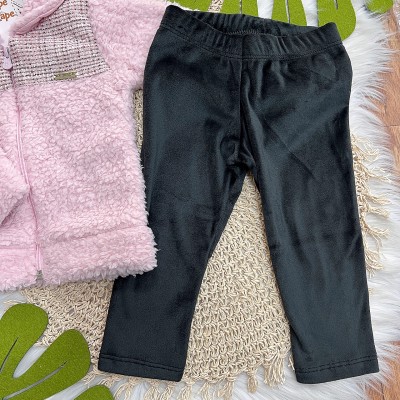 Inverno 2025 - Conj. Jaqueta Tweed e Calça em Plush - Rose e Preto