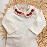 Inverno 2025 - Conj. Body Gola Bordada Flores e Calça - Off White e Salmão