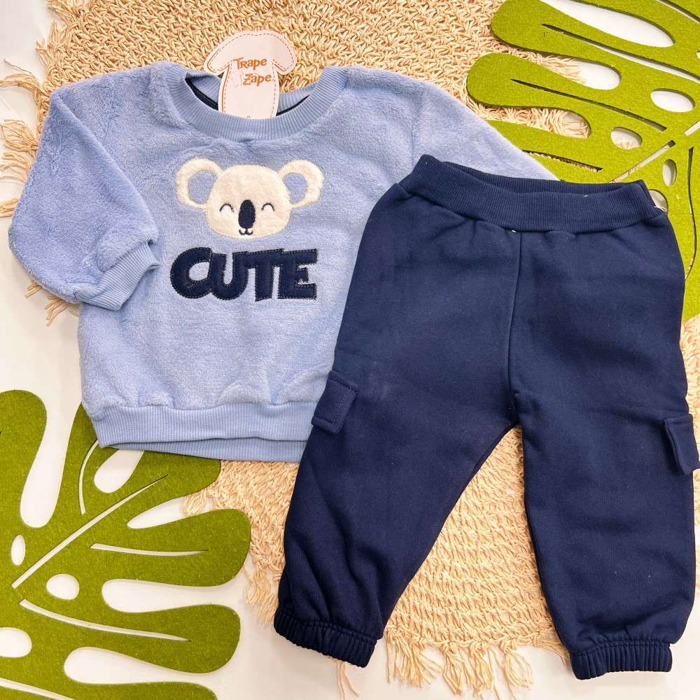 Inverno 2025 - Conj. Casaco Coala Cute e Calça Moletom - Azul Claro e Marinho