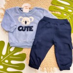 Inverno 2025 - Conj. Casaco Coala Cute e Calça Moletom - Azul Claro e Marinho