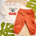 Inverno 2025 - Conj. Casaco Coala Cute e Calça Moletom - Off White e Ferrugem