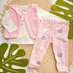 Inverno 2025 - Conj. Blusa, Colete e Calça Oncinhas de Laço - Rosa