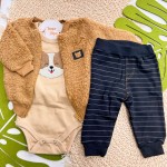 Inverno 2025 - Conj. Jaqueta em Soft, Body Dog e Calça - Marrom e Preto