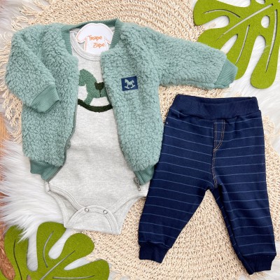 Inverno 2025 - Conj. Jaqueta em Soft, Body Cavalinho e Calça -Verde e Azul Marinho