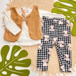 Inverno 2025 - Conj. Blusa, Colete e Calça Oncinhas de Laço - Marrom