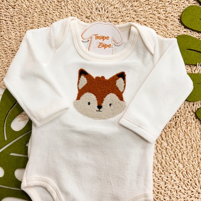 Inverno 2025 - Conj. Raposinha Body e Calça Plush laranja e off