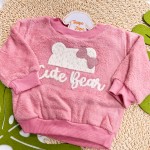 Inverno 2025 - Conj. Casaco Cute Bear e Calça em Plush - Rose e Off White