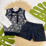 Inverno 2025 - Conj. Casaco Colete Corações e Short - Branco e Off White