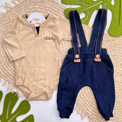Inverno 2025 - Conj. suspensório marinho com body bege tilebaby
