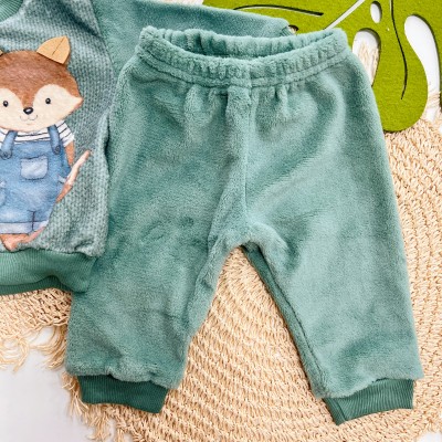  Inverno 2025 - Conj. Casaco Raposinha Cute Wild e Calça em Plush - Verde